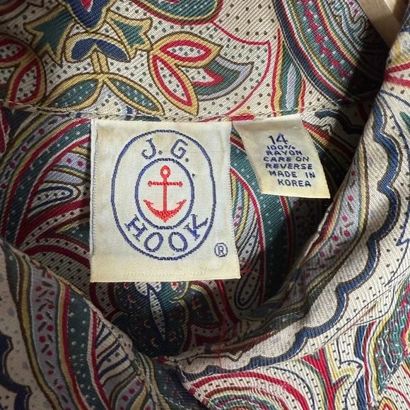 J.G. Hook Vintage Paisley Print Midi Dress Short Sleeve Button Front Sz 14 - Picture 7 of 13